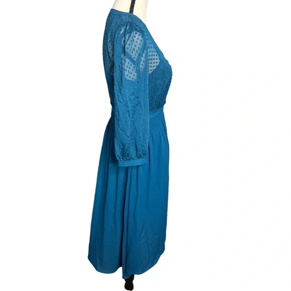 Anthropologie HD in Paris Celeste Swiss Dot Chiffon Teal Blue Dress - Picture 4 of 11